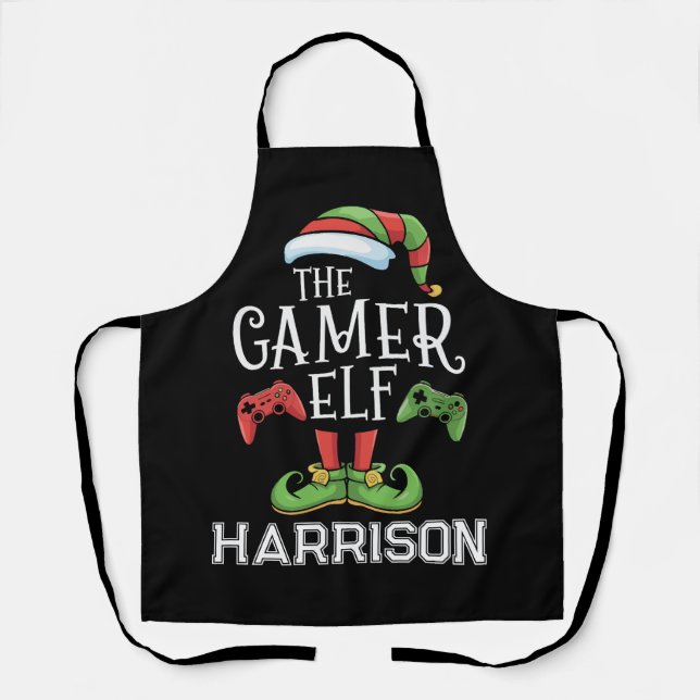 Personalised Gamer Elf Christmas Video Gaming  Apron (Front)