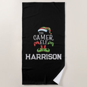 Personalised Gamer Elf Christmas Video Gaming Beach Towel