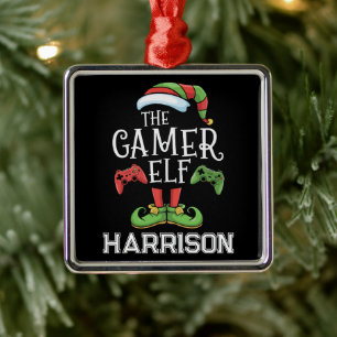 Personalised Gamer Elf Christmas Video Gaming  Metal Tree Decoration