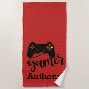 Personalised Gamer Video Game Controller Beach Towel