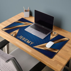 Personalised Gamers Blue Copper Abstract Desk Mat