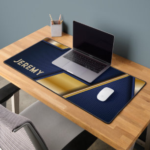 Personalised Gamers Blue Gold Abstract Desk Mat
