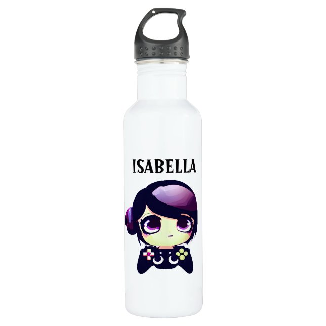 Personalised Gaming Kawaii Anime Girl Gamer 710 Ml Water Bottle (Front)