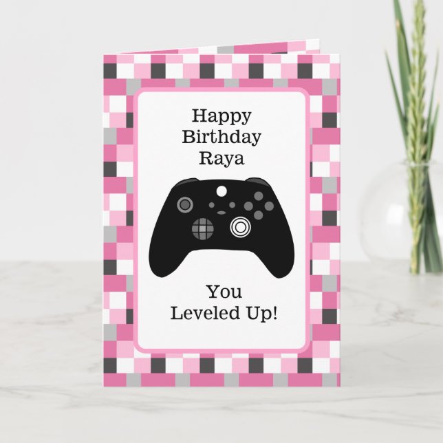 Personalised Gaming Themed Birthday Card for Girl (Front)