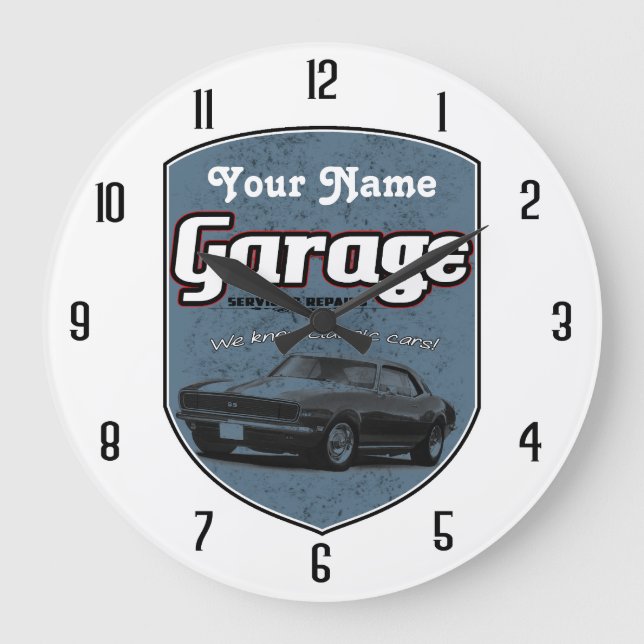 Personalised Garage Sign with Camaro Large Clock (Front)
