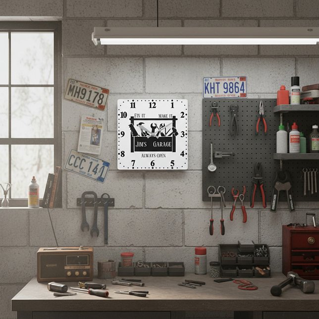 Personalised garage  square wall clock (Creator Uploaded)
