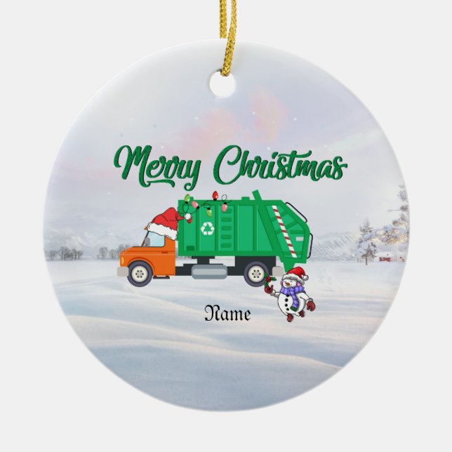 Personalised Garbage Truck Christmas Ornament (Front)