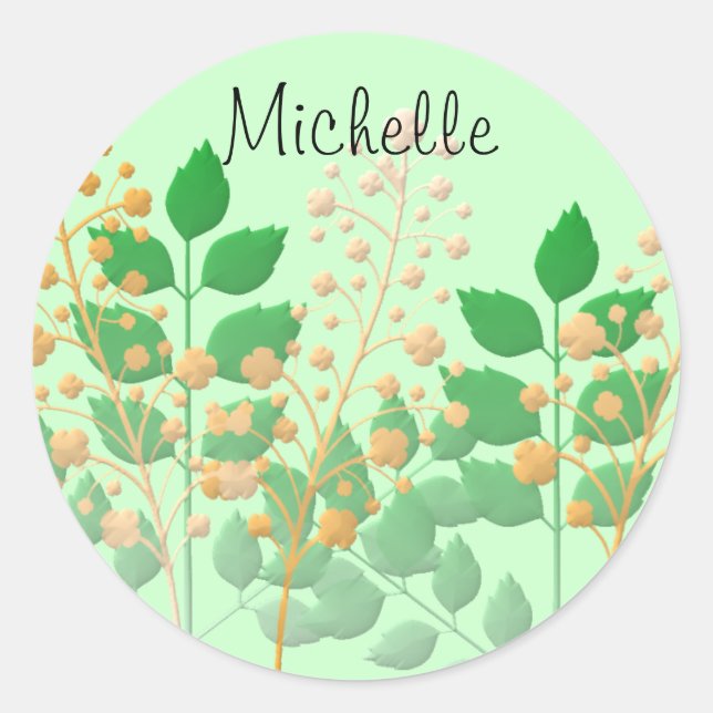 Personalised Garden Flowers and Leaves Classic Round Sticker (Front)