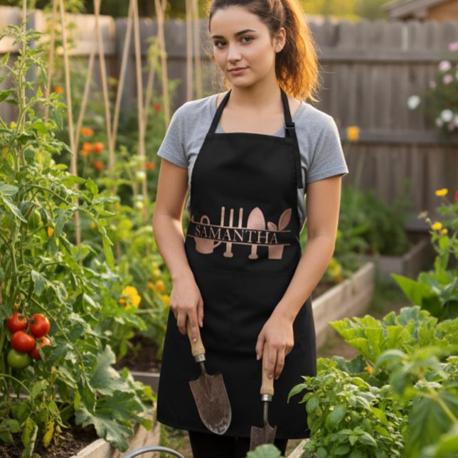 Personalised Gardening Gardener Rose Gold name  Apron (Creator Uploaded)