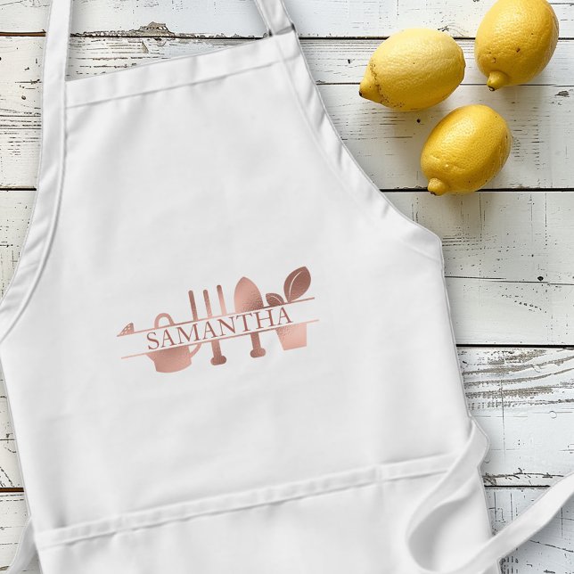 Personalised Gardening Gardener Rose Gold name Standard Apron (Creator Uploaded)