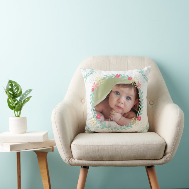 Personalised Garland Floral Baby Photo Cushion (Chair)