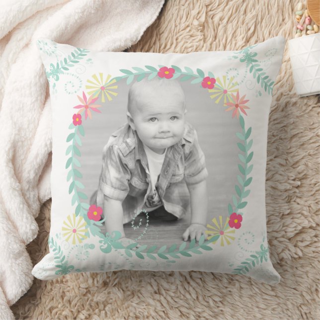 Personalised Garland Floral Baby Photo Cushion (Blanket)