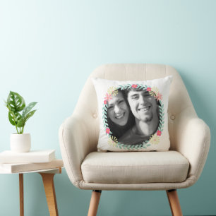 Personalised Garland Floral Wedding Photo Cushion