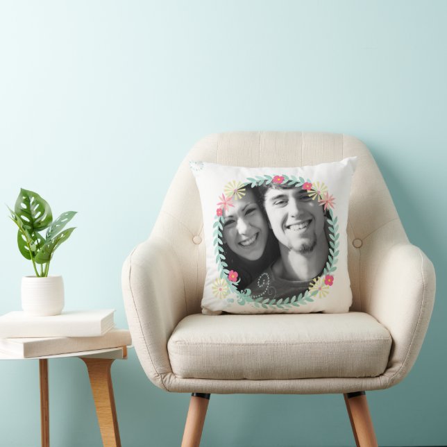 Personalised Garland Floral Wedding Photo Cushion (Chair)