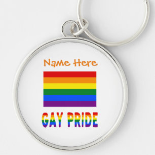 Personalised Gay Pride LGBTQ Rainbow Round Metal Key Ring
