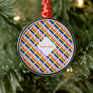 Personalised Gay Pride LGBTQ Tiled Round Metal Tree Decoration