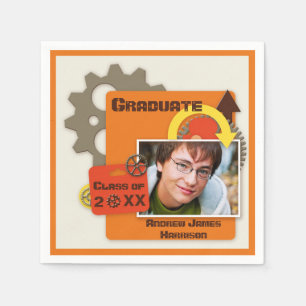 Personalised Gears Graduation Photo Napkin