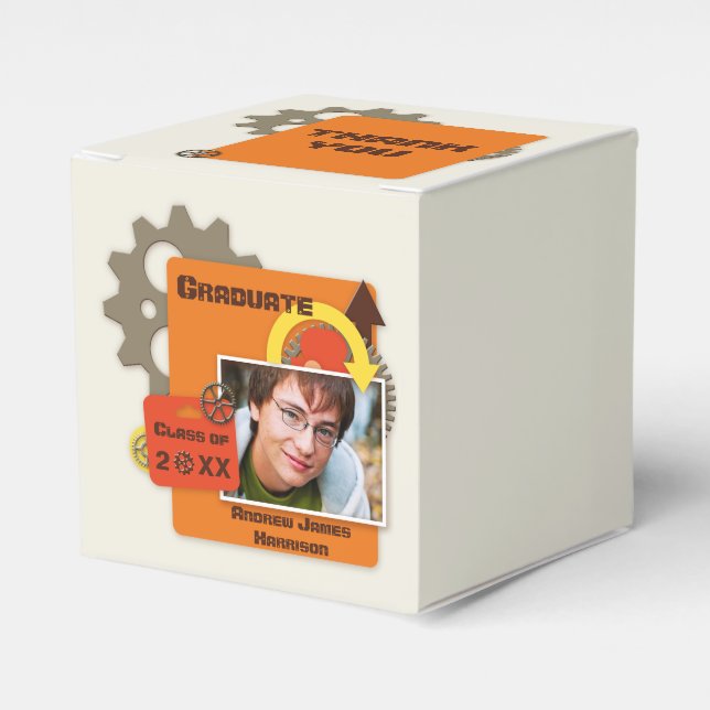 Personalised Gears Graduation Photo Thank You Favour Box (Front Side)