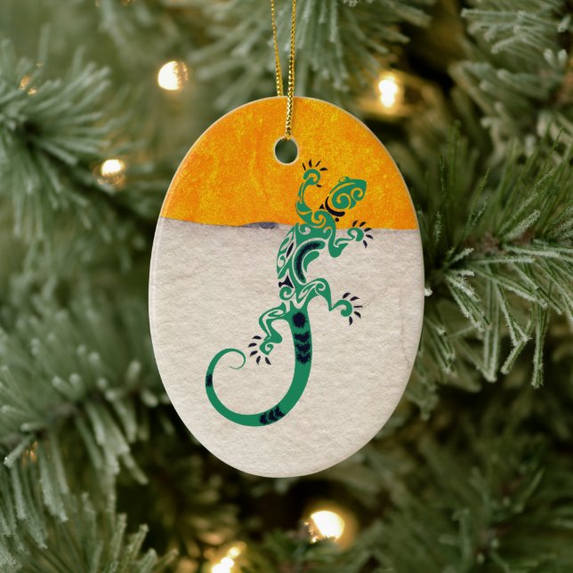 Personalised Gecko Lizard on Stone and Stucco Ceramic Tree Decoration (Tree)