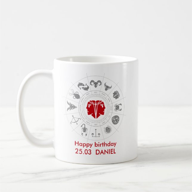 Personalised Gemini Zodiac Birthday Gift Coffee Mug (Left)