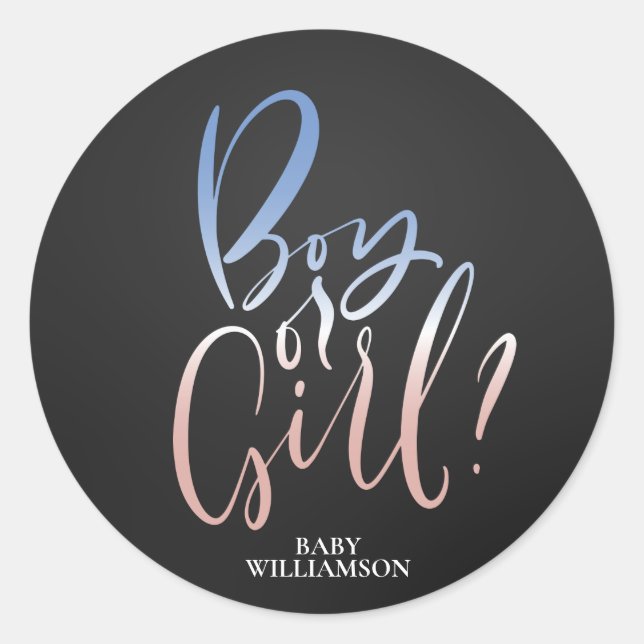 Personalised Gender Reveal Boy or Girl Classic Round Sticker (Front)