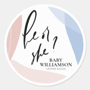 Personalised Gender Reveal He or She Classic Round Sticker