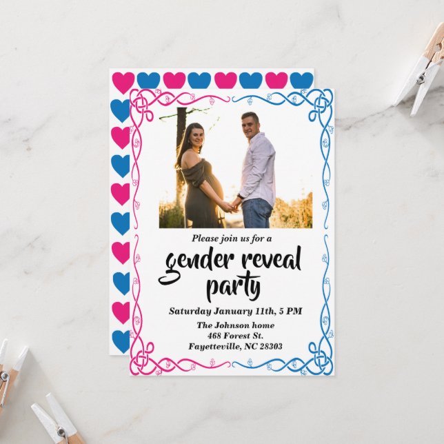 Personalised Gender reveal party photo Invitation (Front/Back In Situ)