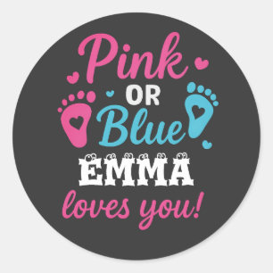 Personalised Gender Reveal Pink or Blue Baby Showe Classic Round Sticker