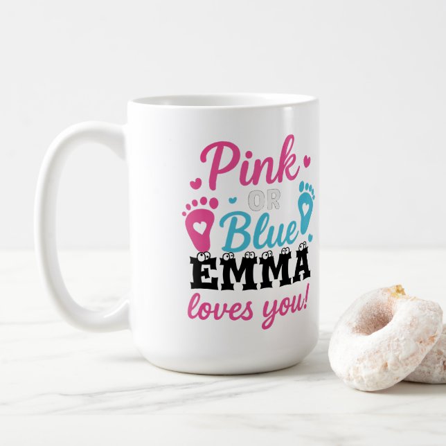 Personalised Gender Reveal Pink or Blue Baby Showe Coffee Mug (With Donut)