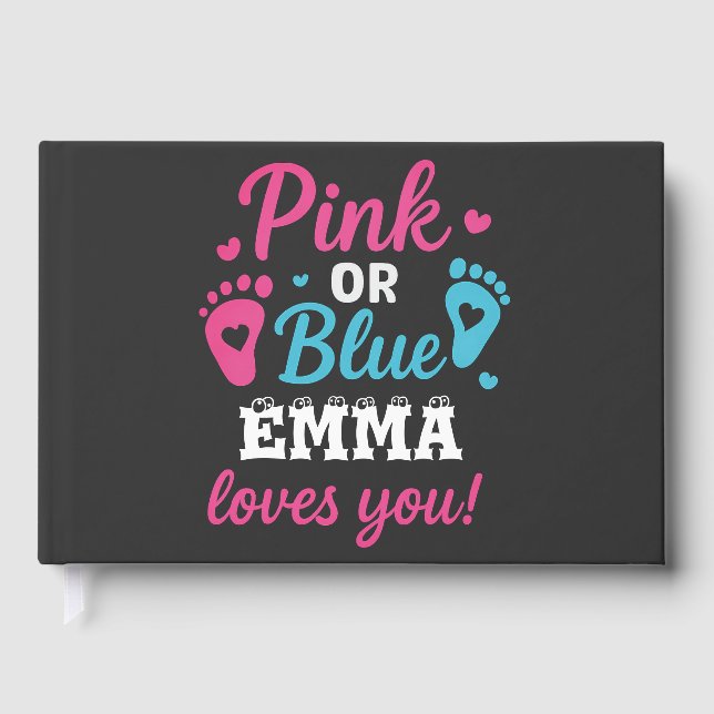 Personalised Gender Reveal Pink or Blue Baby Showe Guest Book (Front)