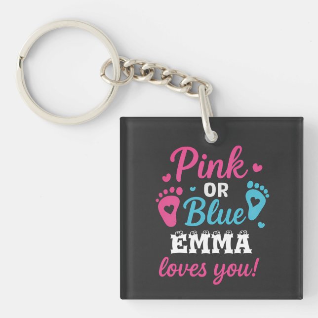 Personalised Gender Reveal Pink or Blue Baby Showe Key Ring (Front)