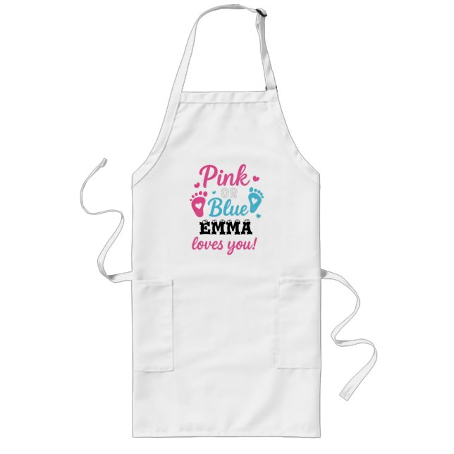 Personalised Gender Reveal Pink or Blue Baby Showe Long Apron (Front)