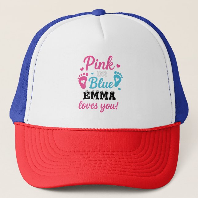 Personalised Gender Reveal Pink or Blue Baby Showe Trucker Hat (Front)