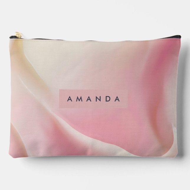 Personalised Gentle Pink Silk Wave Design Accessory Pouch (Front)