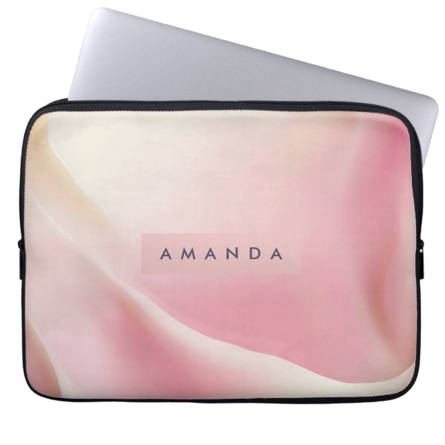 Personalised Gentle Pink Silk Wave Design Laptop Sleeve (Front)