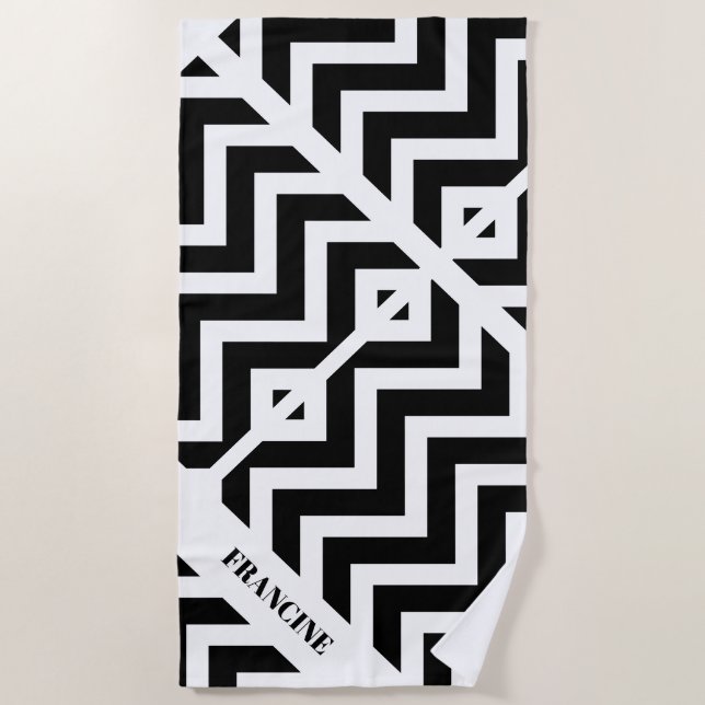Personalised Geometric Black & White  Beach Towel (Front)