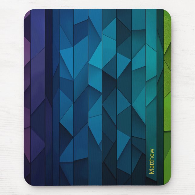 Personalised Geometric Blue and Teal Pattern Mouse Mat (Front)