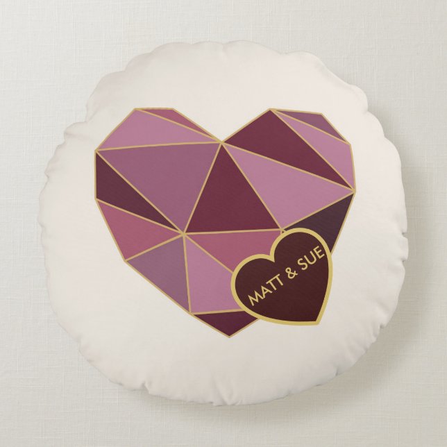 Personalised Geometric Heart Round Pillow (Front)