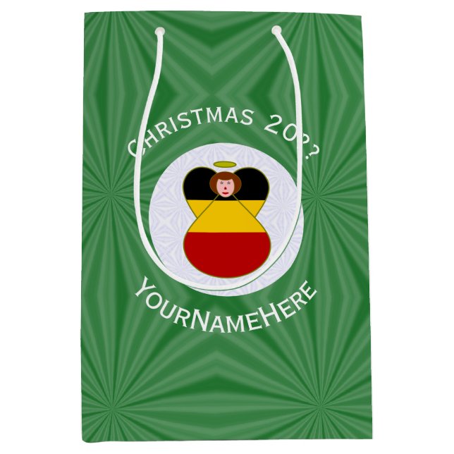 Personalised German Angel Christmas Flag Medium Gift Bag (Front)