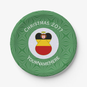 Personalised German Angel Christmas Flag Paper Plate
