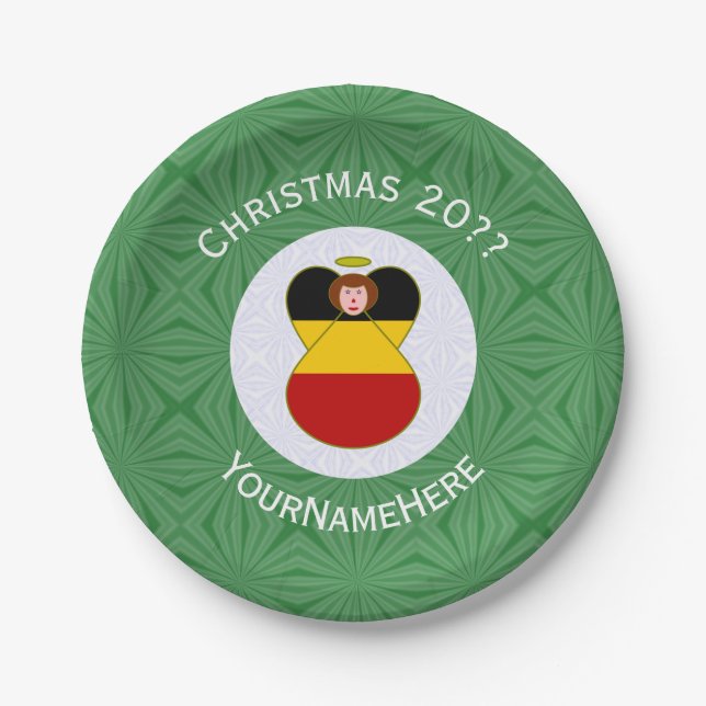 Personalised German Angel Christmas Flag Paper Plate (Front)