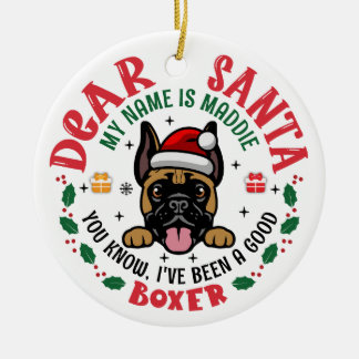 Personalised German Boxer Dog Christmas Tree Round Ceramic Tree Decoration