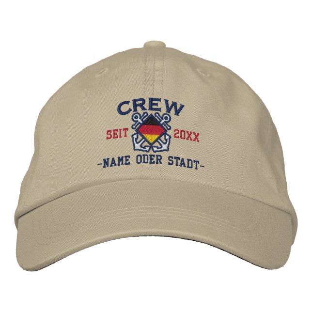 Personalised German Flag Nautical Crew Embroidered Hat (Front)