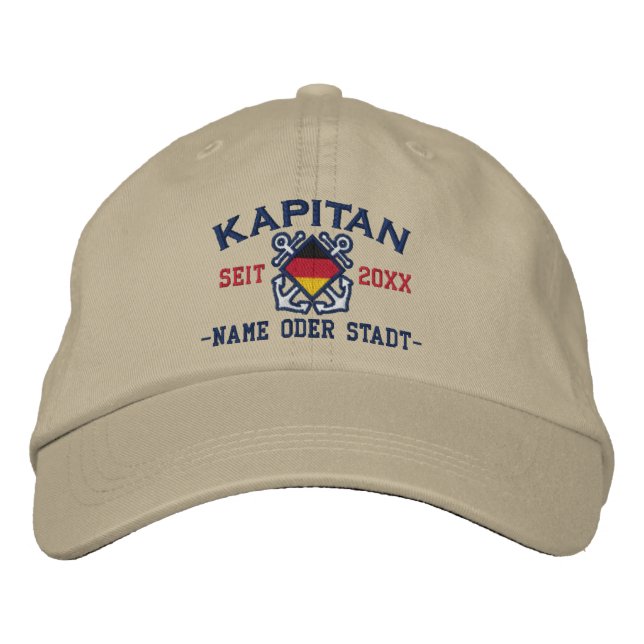 Personalised German Sea Captain Nautical Embroidered Hat (Front)