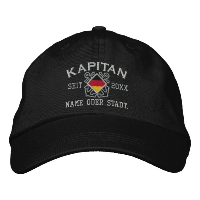 Personalised German Sea Captain Nautical Embroidered Hat (Front)