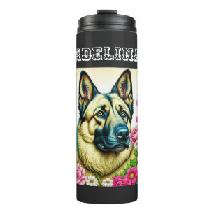 Personalised German Shepherd and Whimsical Flowers Thermal Tumbler