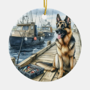 Personalised German Shepherd Dog-Fishing in Heaven Ceramic Tree Decoration