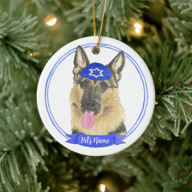 Personalised German Shepherd Dog Hanukkah Ceramic Tree Decoration (Tree)