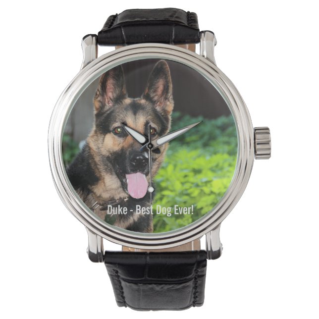 Personalised German Shepherd Dog Photo, Dog Name Watch (Front)