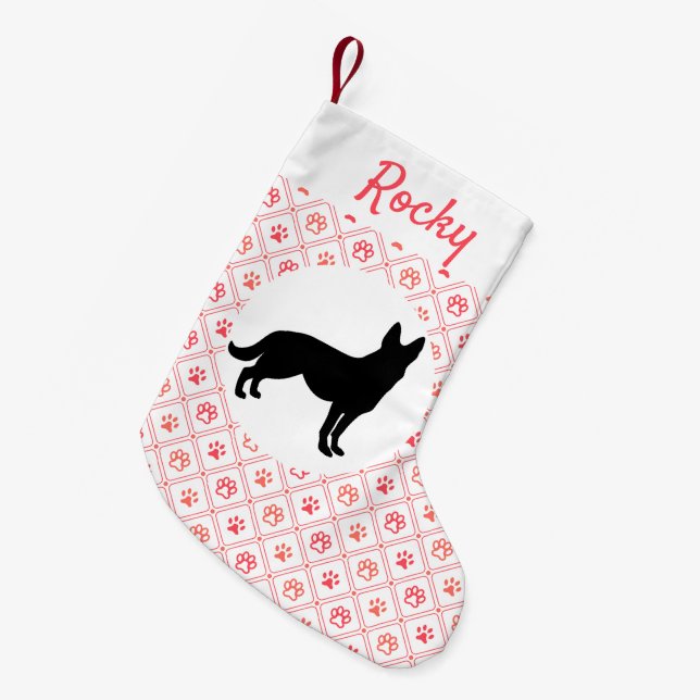 Personalised German Shepherd Red Paw Print Tile Small Christmas Stocking (Front (Hanging))